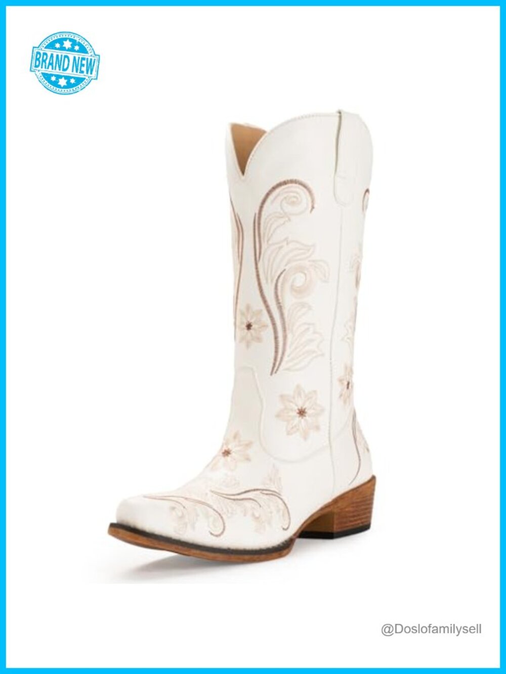 IUV Cowgirl Boots Mid-Calf Faux Leather Embroidered Pull-On Boots